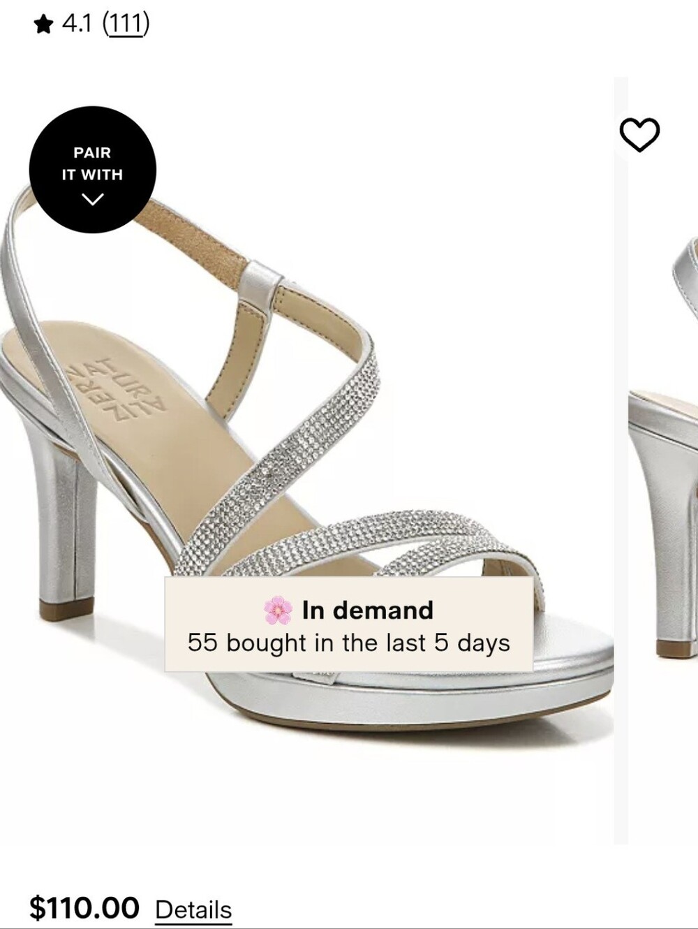 Naturalizer Silver Rhinestone Slingback Heels - Picture 2 of 3
